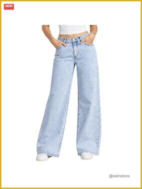 Wide Leg High Rise Non Stretch Denim Jeans Y2K Button 5-Pocket Casual